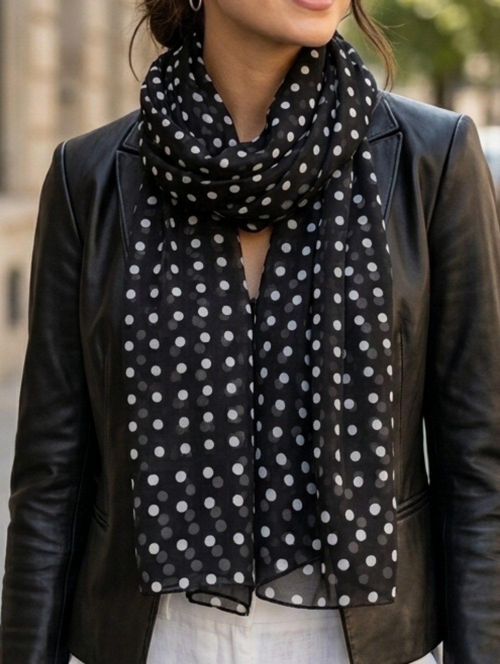 NWT Sheer Polka Dot Chiffon Scarf - Black & White Lightweight Wrap 63" × 20"
